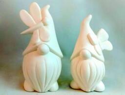 Set Of Two Ready To Paint Small Male Ceramic Garden Gnomes With Optional Mushroom - Lawn Or Garden , Outdoor Indoor