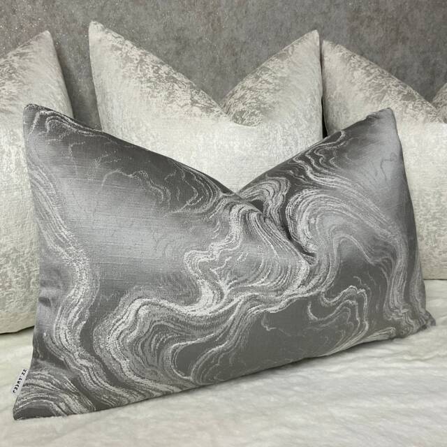 Alexis Cushion Pillow Cover Grey Silver/Shimmer For Sofa Bed Designer Fabric High Quality Handmade in UK Rectangle Double Sided - image 1