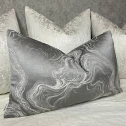 Alexis Cushion Pillow Cover Grey Silver/Shimmer For Sofa Bed Designer Fabric High Quality Handmade in UK Rectangle Double Sided - thumbnail 1
