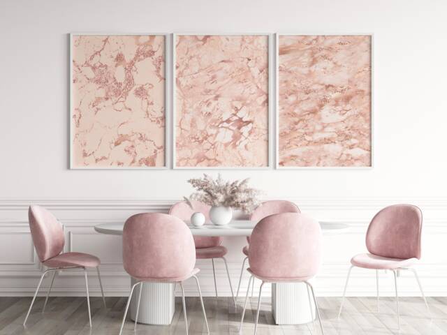 Set Of 3 Pink Rose Gold Marble Prints, Abstract Ink Wall Art, Modern Decor, Luxury Decor 1036 - image 1