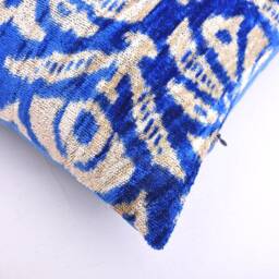 Handmade Blue Velvet Ikat Pillow Cover, Home Decor - thumbnail 3