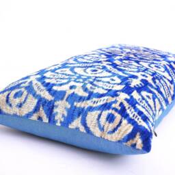 Handmade Blue Velvet Ikat Pillow Cover, Home Decor - thumbnail 2