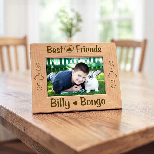 Best Friends Rabbit Picture Frame, Personalized Bunny Mom Gift, Custom Pet Keepsake, Wood Photo Plaque, Unique Animal Home Decor - image 1
