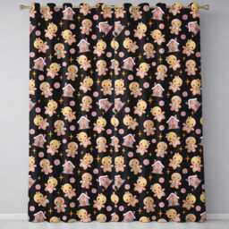 Cute Gingerbread Cookies Candy Stars Black Background Seamless Pattern Readymade Eyelet Ring Top Thermal 100% Blackout Curtains - thumbnail 2