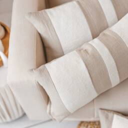 striped Linen Lumbar Pillow Cover, Beige Neutral Throw, Color Block Cushion - thumbnail 2