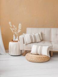 striped Linen Lumbar Pillow Cover, Beige Neutral Throw, Color Block Cushion