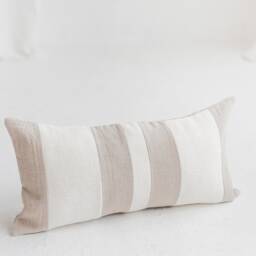 striped Linen Lumbar Pillow Cover, Beige Neutral Throw, Color Block Cushion - thumbnail 3