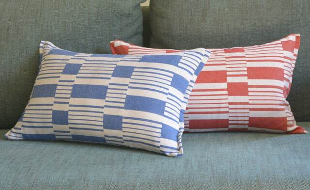 Blue Graphic Stripe Pillow Cover , Cotton Woven Cushion in & White Yarn Dyed & - image 1
