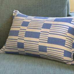 Blue Graphic Stripe Pillow Cover , Cotton Woven Cushion in & White Yarn Dyed & - thumbnail 4