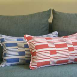 Blue Graphic Stripe Pillow Cover , Cotton Woven Cushion in & White Yarn Dyed & - thumbnail 3