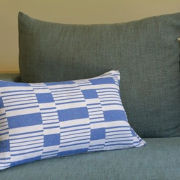 Blue Graphic Stripe Pillow Cover , Cotton Woven Cushion in & White Yarn Dyed & - thumbnail 2
