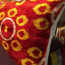 Handwoven Uzbek Silk Velvet Pillow Cover Sunflower Ikat, 24x16'' - thumbnail 2