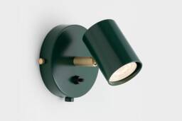 Lea Wall Sconce Dark Green On/Off Switch Mid Century Modern Bedside Lamp Raw Brass