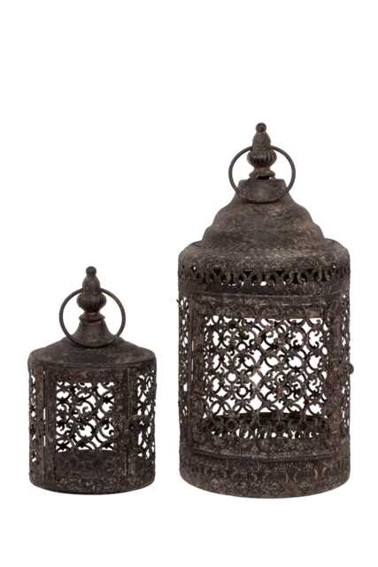Rusty Metal Moorish Lanterns Set Of 2 Garden Ornament Indoors - image 1