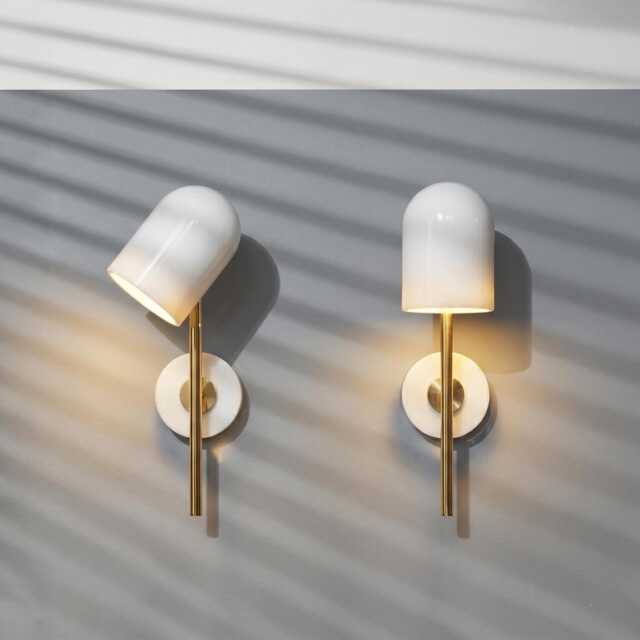 Luxury Gold & Marble Wall Sconce - Elegant Brass Finish With Opal Glass Dome, Modern Light For Living Room, Bedroom Entryway - image 1
