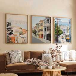 Set Of 3 San Francisco Posters, Usa Wall Art Prints, Travel Poster Set, California Cityscape Golden Gate Decor Posters