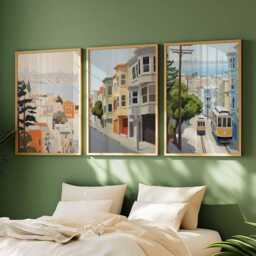 Set Of 3 San Francisco Posters, Usa Wall Art Prints, Travel Poster Set, California Cityscape Golden Gate Decor Posters - thumbnail 3