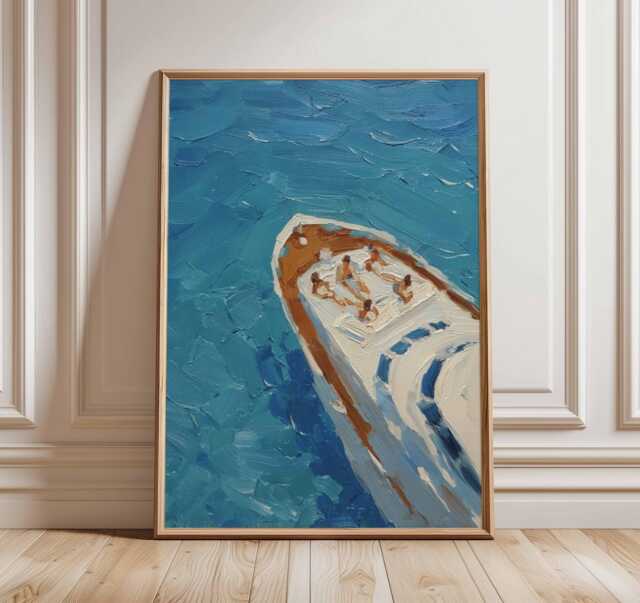 Yacht Ocean View Poster - Modern Coastal Wall Art Print Abstract Boat Painting Style Nautical Sea Decor Beach House - image 1