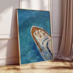 Yacht Ocean View Poster - Modern Coastal Wall Art Print Abstract Boat Painting Style Nautical Sea Decor Beach House - thumbnail 2