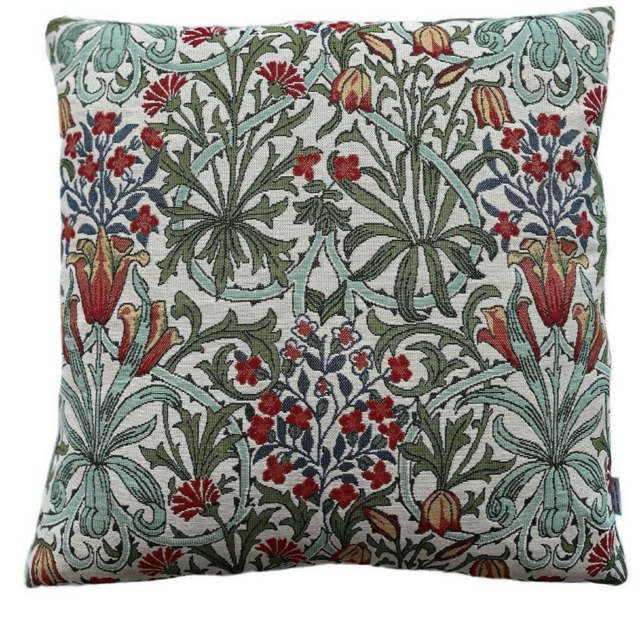 Tulips Cushion Cover William Morris Fabric Sofa Floral Leaves Woven Green Yellow Red Botanical - image 1