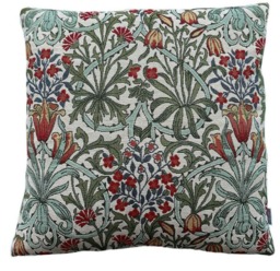 Tulips Cushion Cover William Morris Fabric Sofa Floral Leaves Woven Green Yellow Red Botanical - thumbnail 1