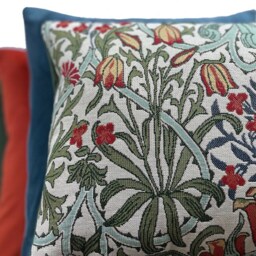 Tulips Cushion Cover William Morris Fabric Sofa Floral Leaves Woven Green Yellow Red Botanical - thumbnail 3