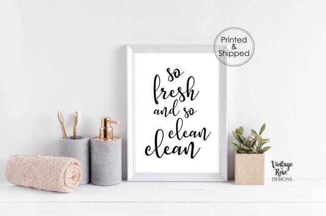 So Fresh & Clean, Bathroom Wall Decor, Black White Print, Art, Bath Gold Foil Gallery