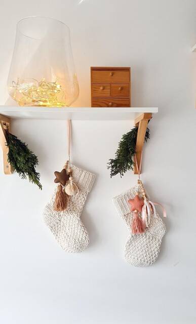 Hand Knitted Christmas Stocking Boho Scandi Style, Wool Tassel - image 1