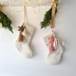 Hand Knitted Christmas Stocking Boho Scandi Style, Wool Tassel - thumbnail 3