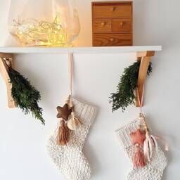 Hand Knitted Christmas Stocking Boho Scandi Style, Wool Tassel - thumbnail 2