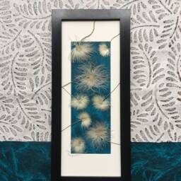 Pressed Old Man's Whiskers Art - Teal Botanical Wall Decor - thumbnail 2