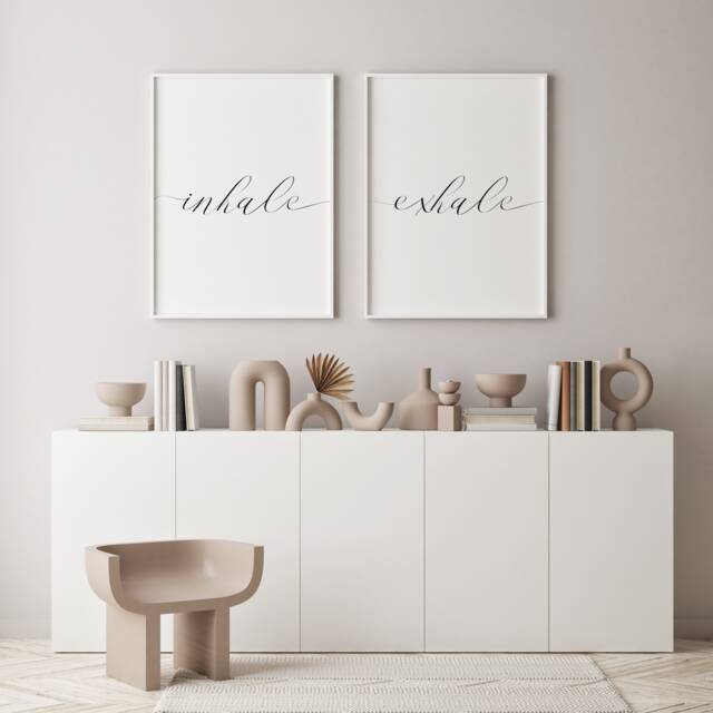 Inhale Exhale Prints - Set Of 2 - Calming Home Decor Wall Art For Bedroom, Bathroom, Office, Living Room, Yoga & Pilates Studio Unframed - image 1