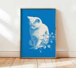 Blue Cat Wall Art Print, Minimalist Animal Poster, Modern Illustration Artwork, Pet Lover Home Decor, Contemporary Print - thumbnail 1
