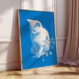 Blue Cat Wall Art Print, Minimalist Animal Poster, Modern Illustration Artwork, Pet Lover Home Decor, Contemporary Print - thumbnail 2