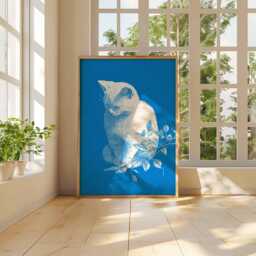 Blue Cat Wall Art Print, Minimalist Animal Poster, Modern Illustration Artwork, Pet Lover Home Decor, Contemporary Print - thumbnail 3