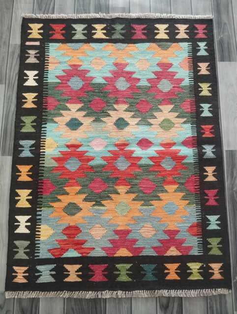 Kilim Rug Multicolour, Handmade Artisan Afghan Turkish Persian Rug, Navajo Moroccan Bohemian Flatweave, Natural Wool Dhurrie 120x89 cm - image 1