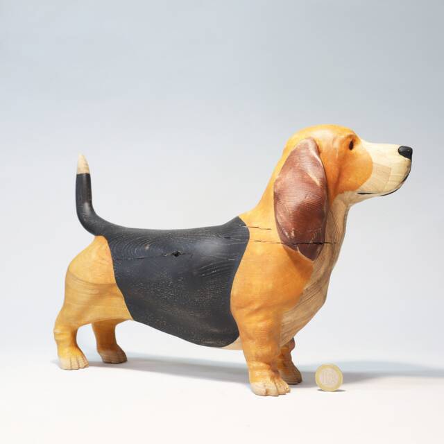 Wooden Basset Hound Sculpture - 1 - image 1