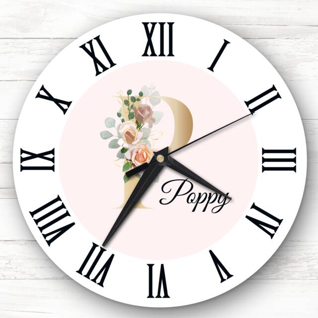 Floral Alphabet Name Initial Letter P Personalised Gift Clock - image 1