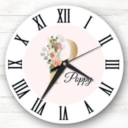 Floral Alphabet Name Initial Letter P Personalised Gift Clock - thumbnail 1