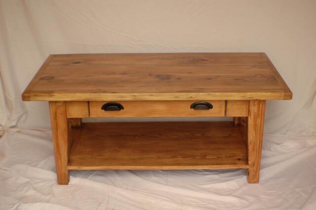 Reclaimed Heart Pine Coffee Table With Drawer & Shelf - image 1