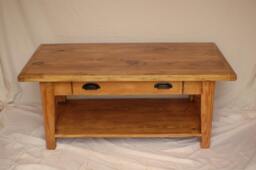 Reclaimed Heart Pine Coffee Table With Drawer & Shelf