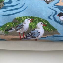 "1 X By The Sea Seaside Lighthouse Puffins Seagulls Blue Grey Cushion Cover 16"" 18" - thumbnail 2