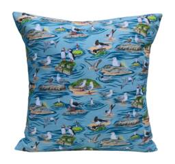 "1 X By The Sea Seaside Lighthouse Puffins Seagulls Blue Grey Cushion Cover 16"" 18" - thumbnail 1