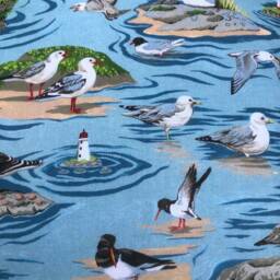 "1 X By The Sea Seaside Lighthouse Puffins Seagulls Blue Grey Cushion Cover 16"" 18" - thumbnail 3