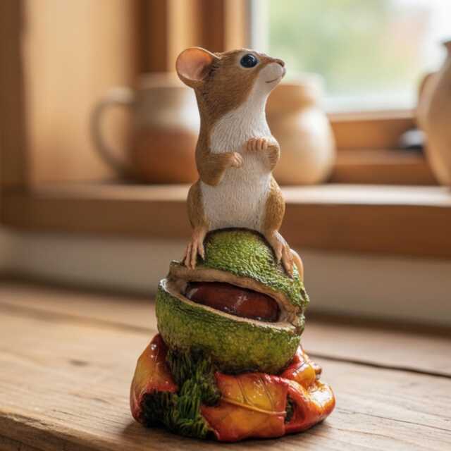 Realistic Mouse On Conker Figurine, 4 Inch High, Highly Detailed, Handcrafted, Home, Office, Birthday Gift - image 1
