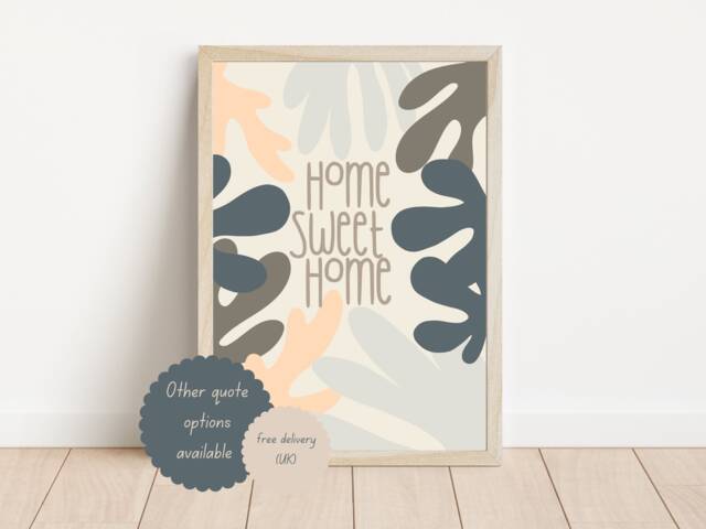 Neutral Home Print. Home Sweet & Happy Place Quote Wall Art - Print Only - image 1