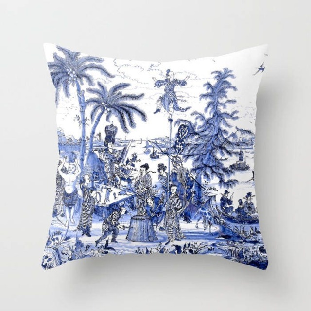Chinoiserie Pillow, Cushion, Blue & White Durable Fabric, Throw Pillows 16X 16, 18X18 Or 20X20 20 X 14 In, White, Pillow - image 1