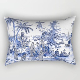 Chinoiserie Pillow, Cushion, Blue & White Durable Fabric, Throw Pillows 16X 16, 18X18 Or 20X20 20 X 14 In, White, Pillow - thumbnail 3