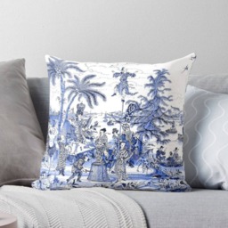 Chinoiserie Pillow, Cushion, Blue & White Durable Fabric, Throw Pillows 16X 16, 18X18 Or 20X20 20 X 14 In, White, Pillow - thumbnail 2