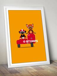 Min Pin Pop Art Miniature Pinscher Dog Riding Vespa Scooter Motorbike Sidecar Art Print - thumbnail 1